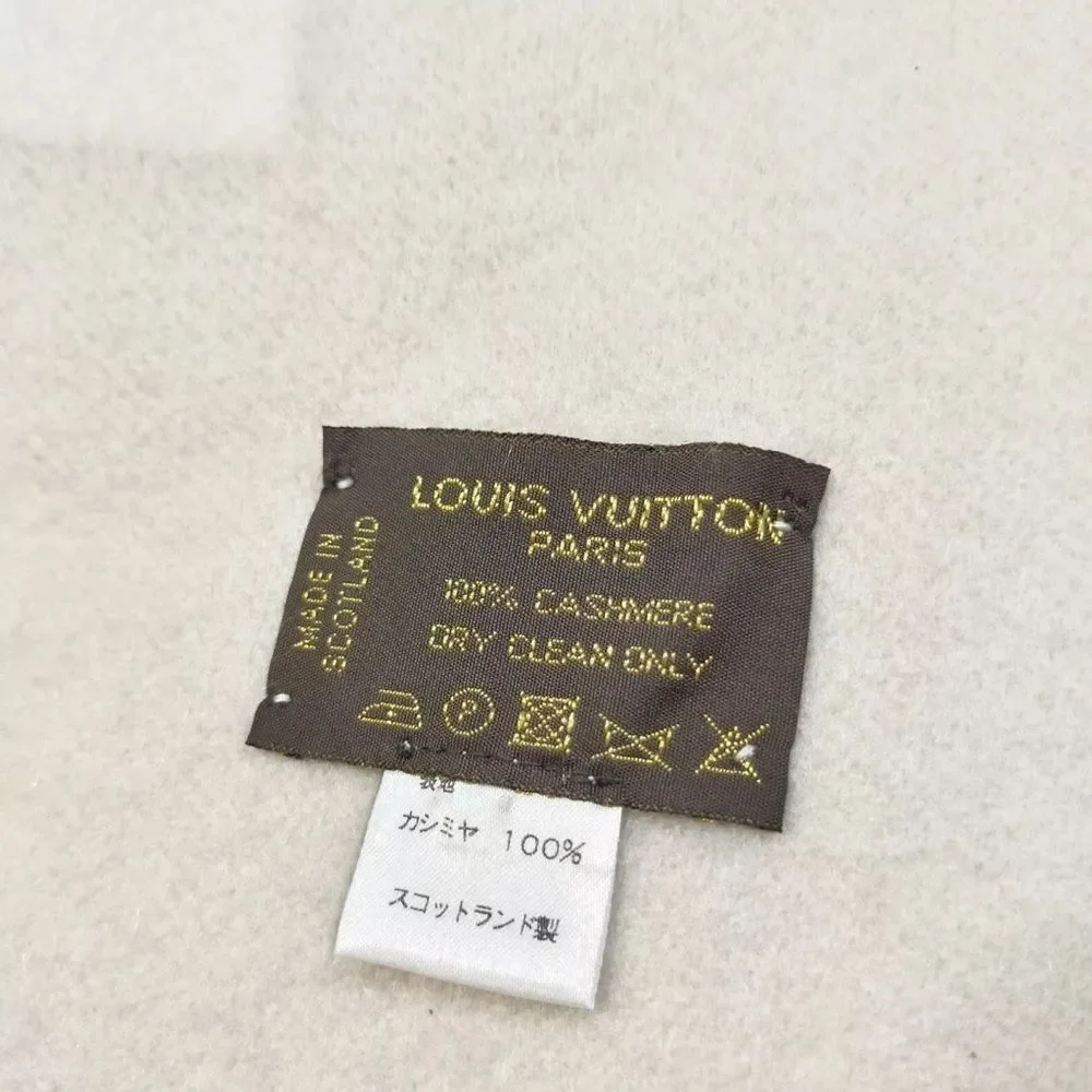 Auth Louis Vuitton Neutrals White / Ivory Gray / Beige Cashmere Baroda Scarf